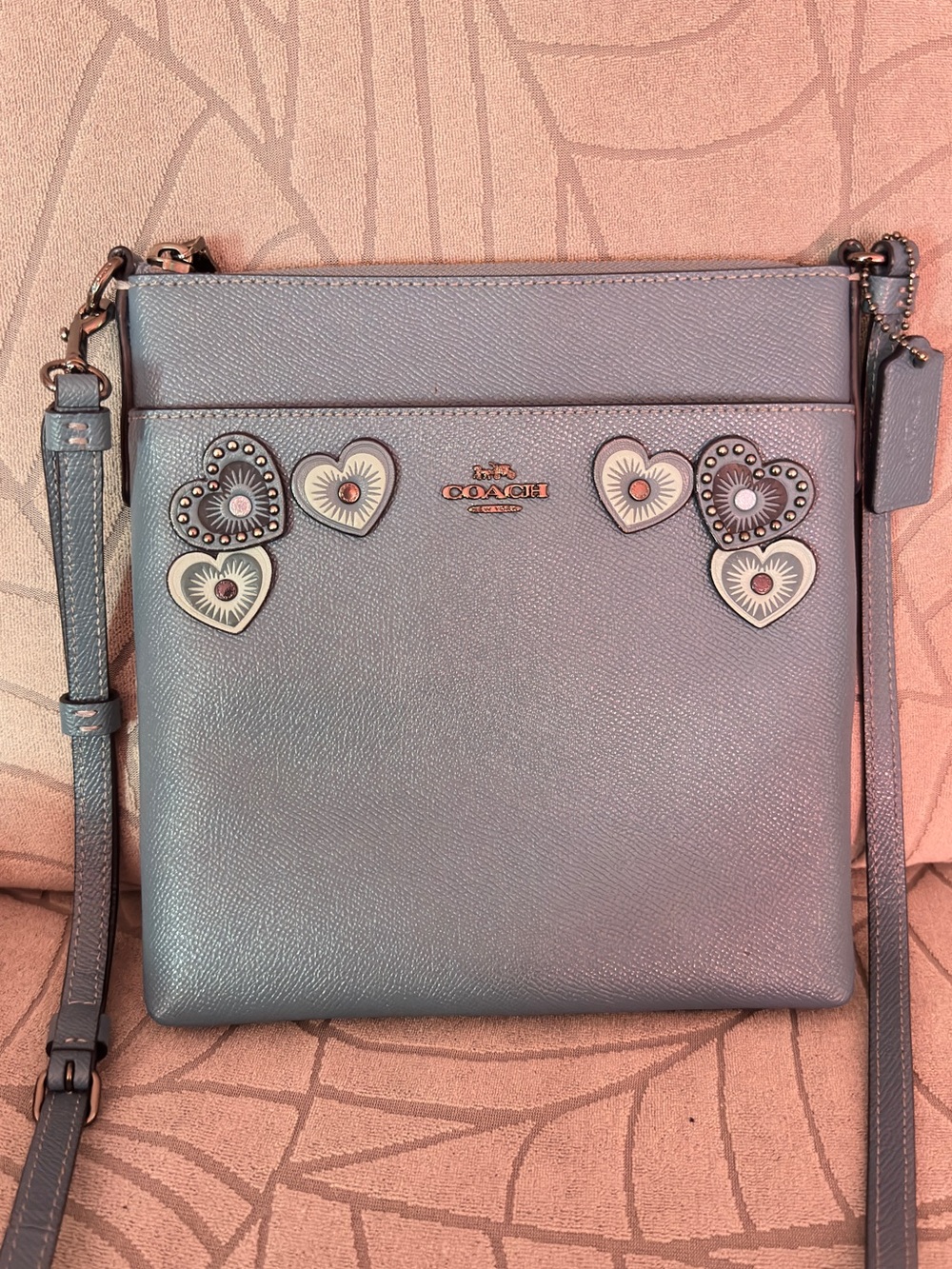 Coach Blue Leather Heart Appliqué Crossbody Bag Limited Edition